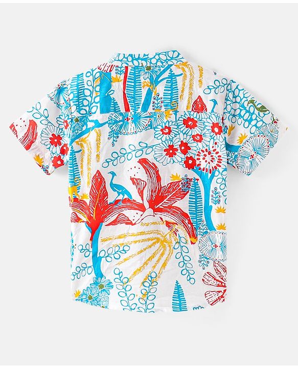 Babyhug 100% Cotton Woven Half Sleeves Mandarin Collar Shirt Floral Print - Multicolour
