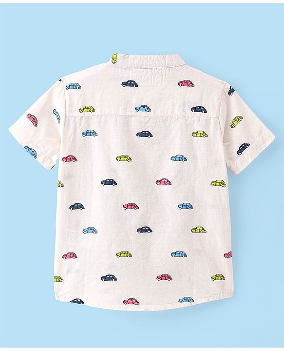 Babyhug 100% Cotton Woven Half Sleeves Shirt With Car Print - White