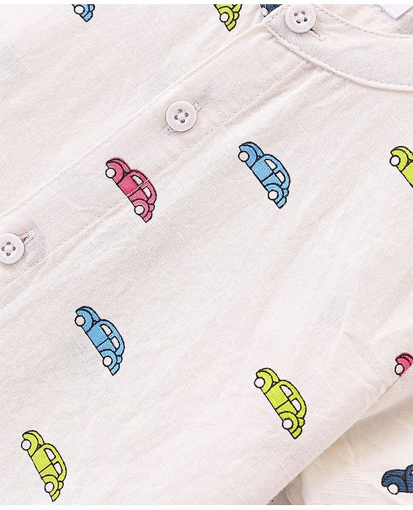 Babyhug 100% Cotton Woven Half Sleeves Shirt With Car Print - White