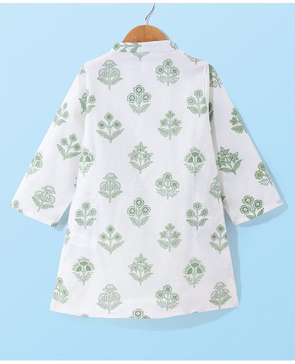 Babyhug  Cotton Woven Full Sleeves Floral Printed  Kurta Dhoti Set- White