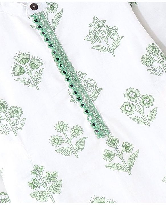 Babyhug  Cotton Woven Full Sleeves Floral Printed  Kurta Dhoti Set- White