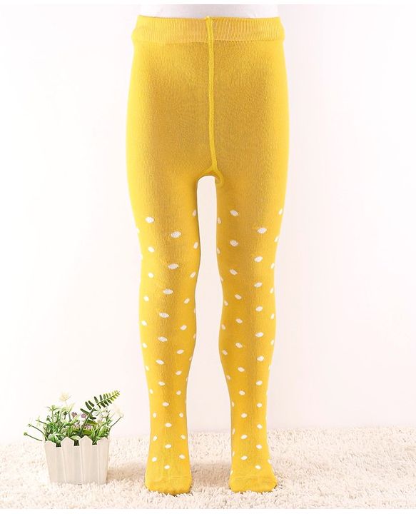 Cute Walk by Babyhug Non Terry Knit Anti Bacterial Footed Tights Polka Dot Design - Yellow