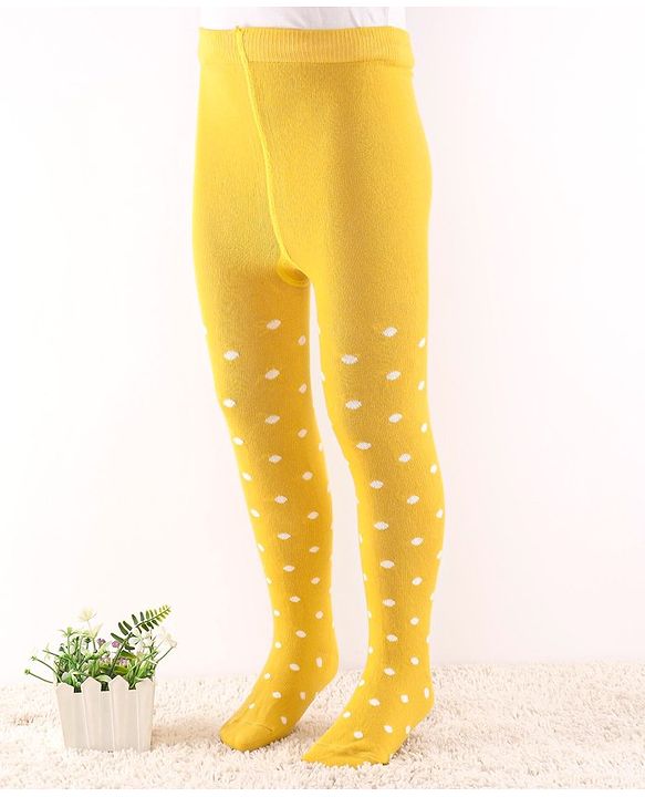 Cute Walk by Babyhug Non Terry Knit Anti Bacterial Footed Tights Polka Dot Design - Yellow
