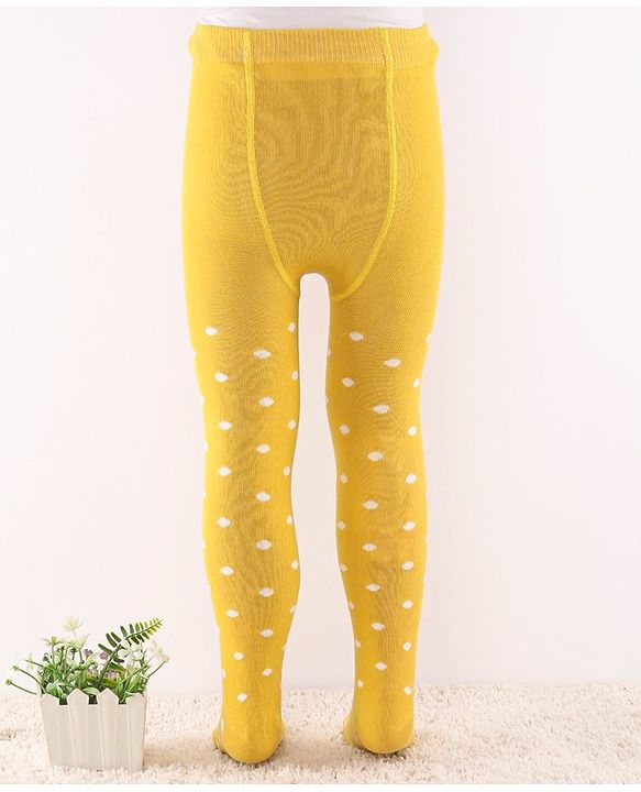 Cute Walk by Babyhug Non Terry Knit Anti Bacterial Footed Tights Polka Dot Design - Yellow