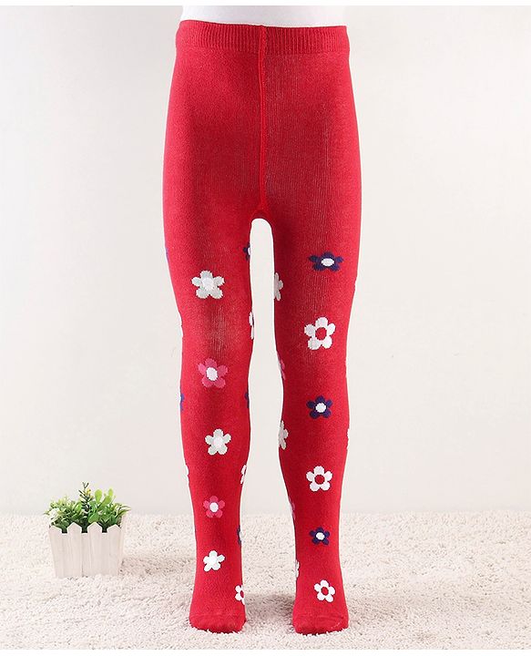 Cute Walk by Babyhug Anti Bacterial Footed Tights Floral Design - Red