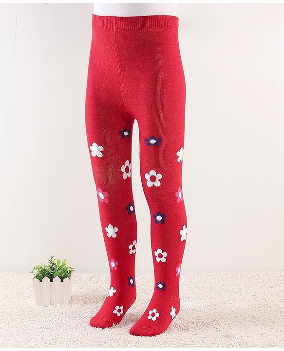 Cute Walk by Babyhug Anti Bacterial Footed Tights Floral Design - Red