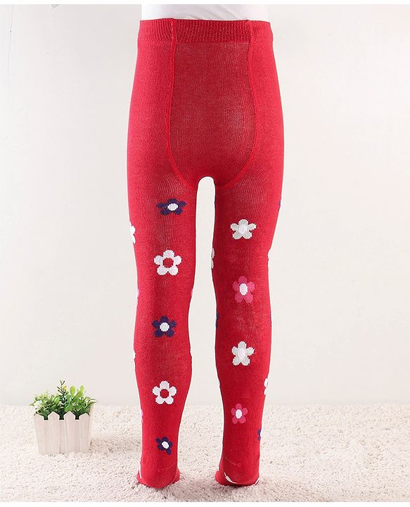 Cute Walk by Babyhug Anti Bacterial Footed Tights Floral Design - Red