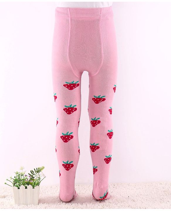 Cute Walk by Babyhug Non Terry Knit Anti Bacterial Footed Tights Strawberry Design - Pink
