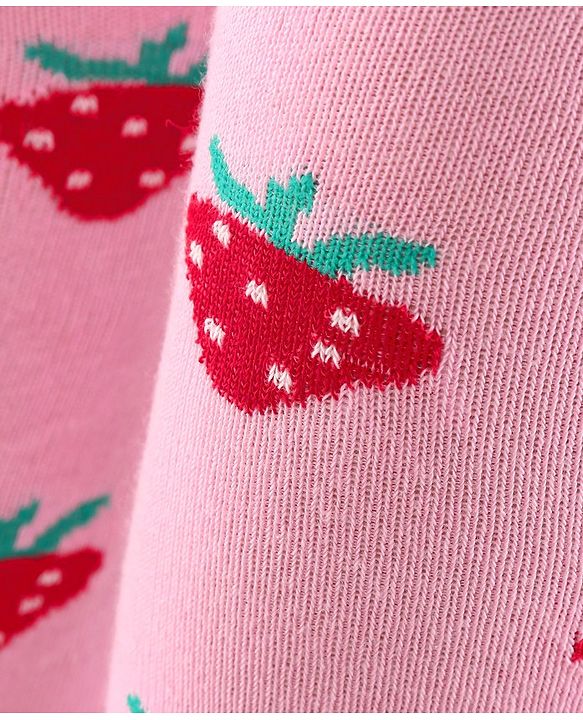 Cute Walk by Babyhug Non Terry Knit Anti Bacterial Footed Tights Strawberry Design - Pink