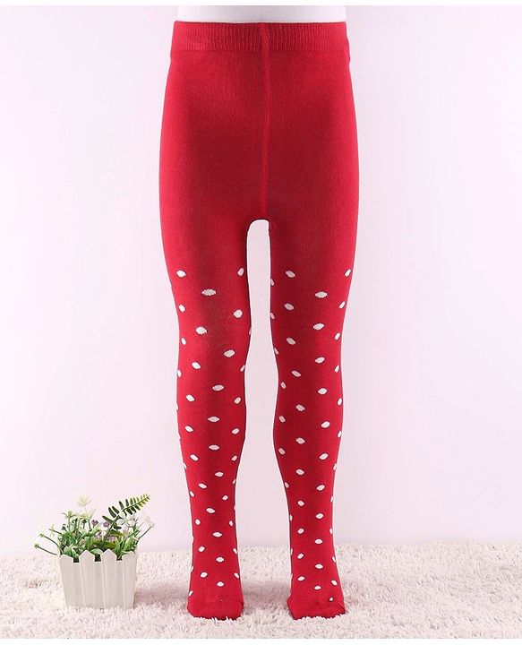 Cute Walk by Babyhug Non Terry Knit Anti Bacterial Footed Tights Polka Dot Design - Red