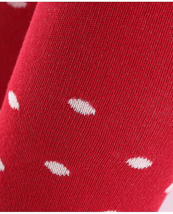 Cute Walk by Babyhug Non Terry Knit Anti Bacterial Footed Tights Polka Dot Design - Red