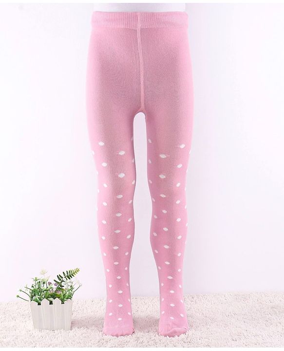 Cute Walk by Babyhug Non Terry Knit Anti Bacterial Footed Tights Polka Dot Design -Candy  Pink