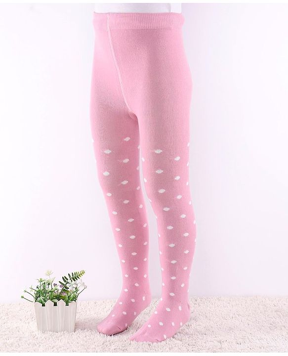 Cute Walk by Babyhug Non Terry Knit Anti Bacterial Footed Tights Polka Dot Design -Candy  Pink