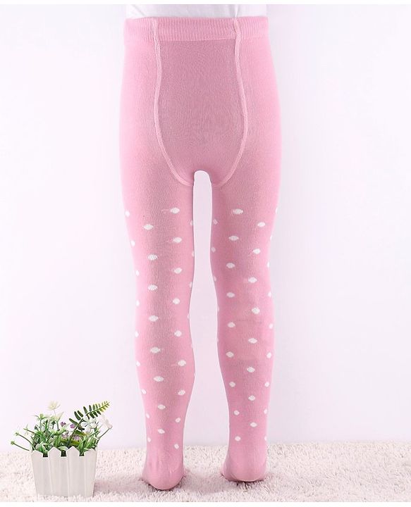 Cute Walk by Babyhug Non Terry Knit Anti Bacterial Footed Tights Polka Dot Design -Candy  Pink