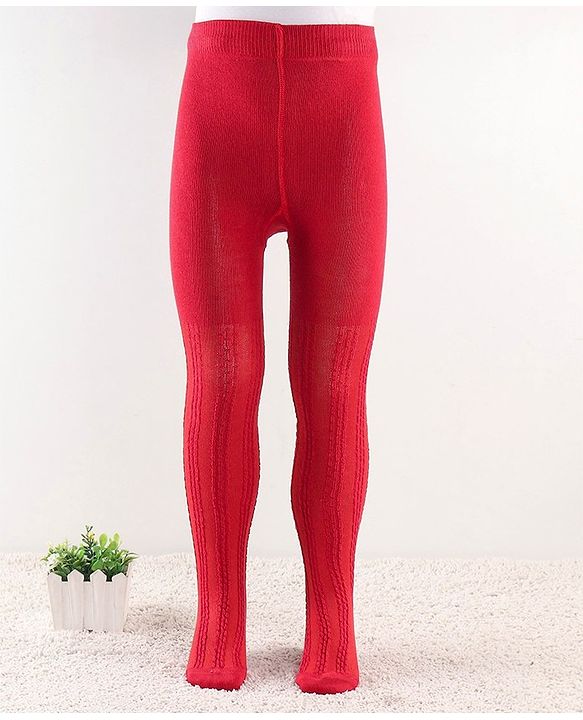 Cute Walk by Babyhug  Anti Bacterial Footed Tights Self Design -Red