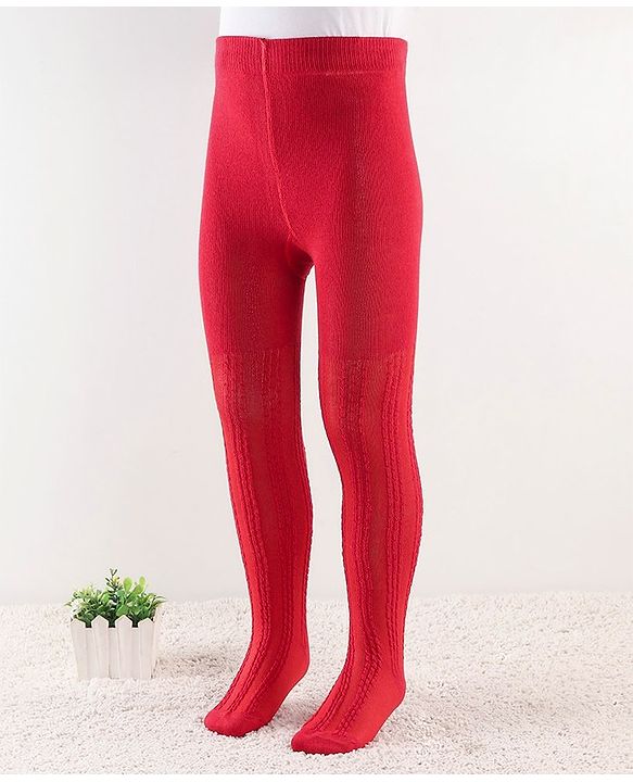 Cute Walk by Babyhug  Anti Bacterial Footed Tights Self Design -Red