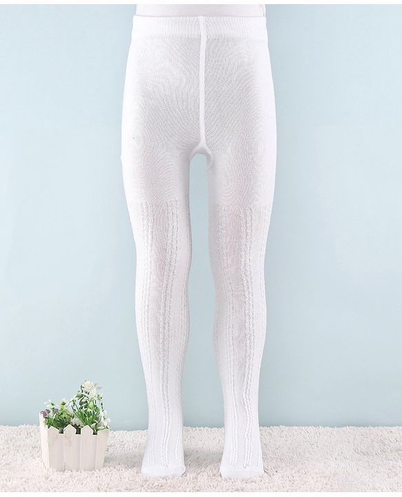 Cute Walk by Babyhug Non Terry Knit Anti Bacterial Footed Tights Self Design - White