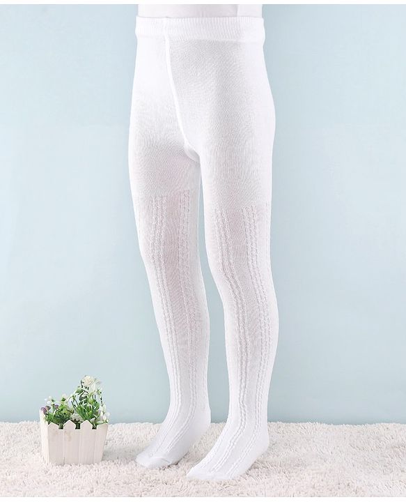 Cute Walk by Babyhug Non Terry Knit Anti Bacterial Footed Tights Self Design - White