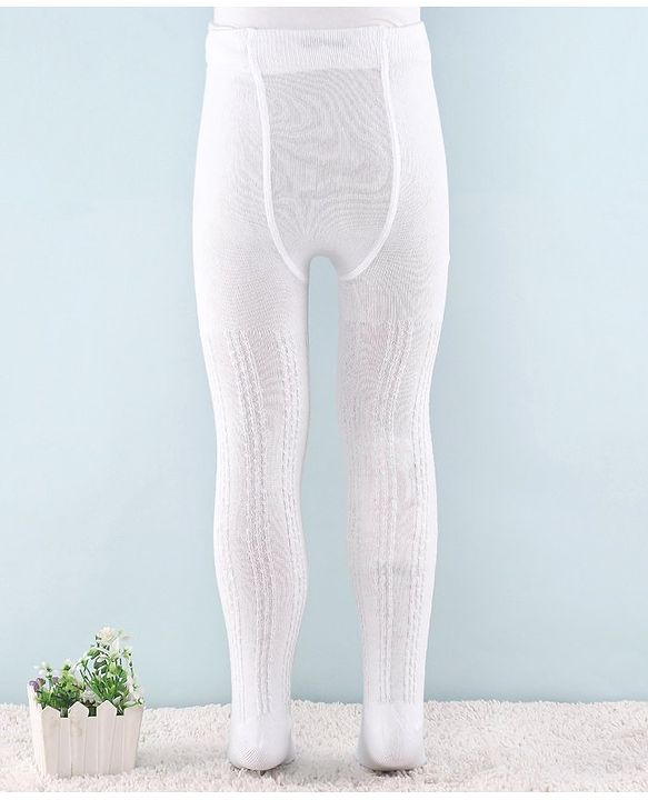 Cute Walk by Babyhug Non Terry Knit Anti Bacterial Footed Tights Self Design - White