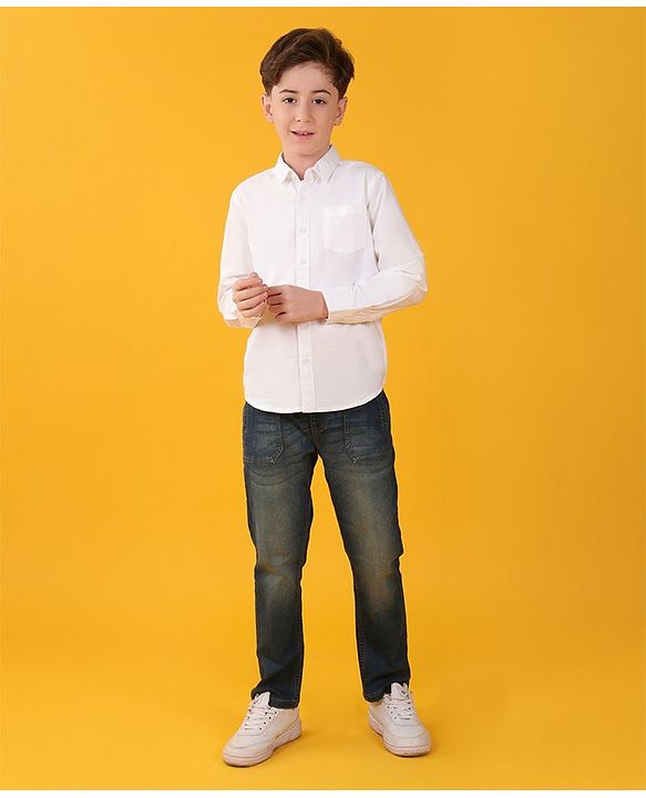 Pine Kids Cotton Woven Full Sleeves Solid Color Shirt - White
