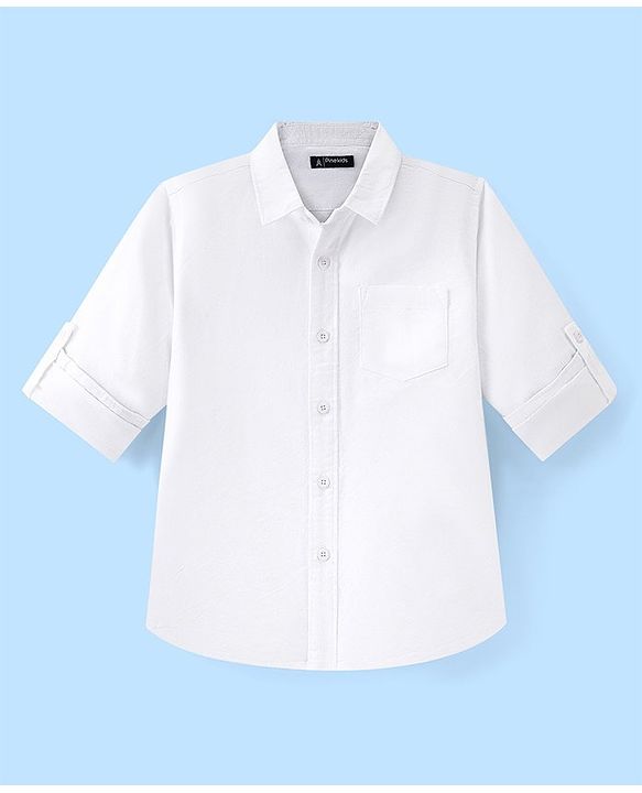 Pine Kids Cotton Woven Full Sleeves Solid Color Shirt - White