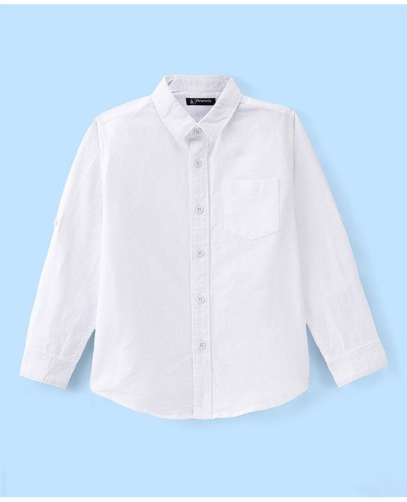 Pine Kids Cotton Woven Full Sleeves Solid Color Shirt - White