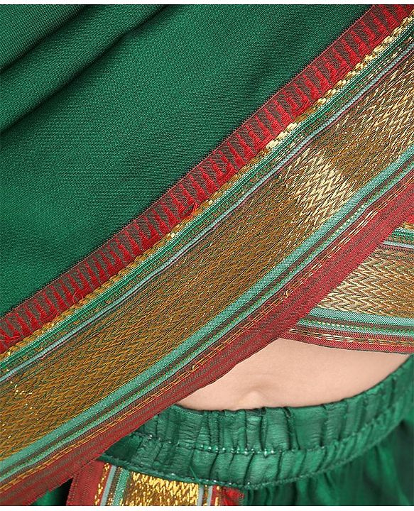 Babyhug Half Sleeves Blouse And Zari Bordered Nauvari Saree - Green