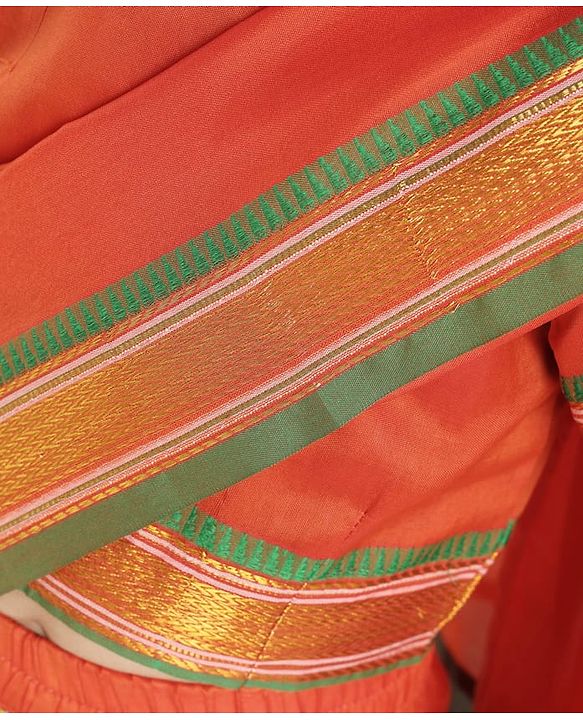 Babyhug Half Sleeves Blouse And Zari Bordered Nauvari Saree - Orange