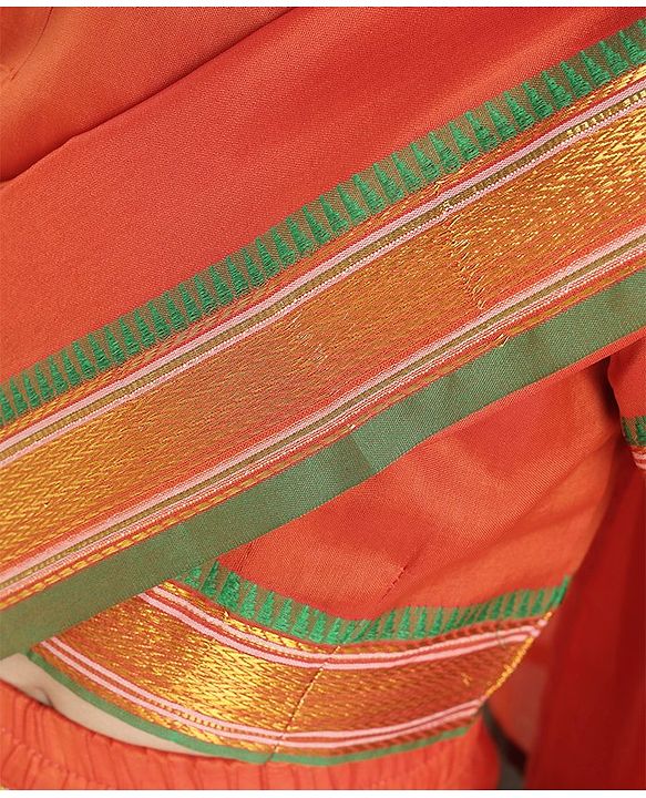 Babyhug Half Sleeves Blouse And Zari Bordered Nauvari Saree - Orange