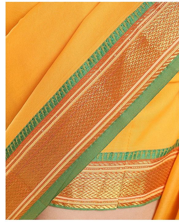 Babyhug Half Sleeves Blouse And Zari Bordered Nauvari Saree - Yellow