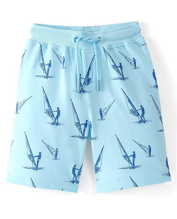 Pine Kids 100% Cotton Knit Above Knee Length Shorts Windsurfing Print  - Blue