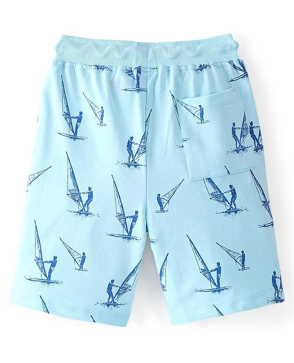 Pine Kids 100% Cotton Knit Above Knee Length Shorts Windsurfing Print  - Blue