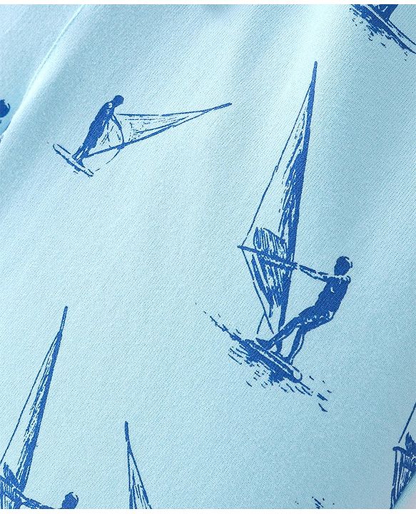 Pine Kids 100% Cotton Knit Above Knee Length Shorts Windsurfing Print  - Blue