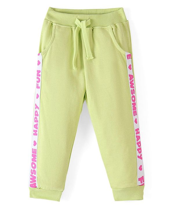 Babyhug Cotton Looper Full Length Lounge Pant With Text Print - Green