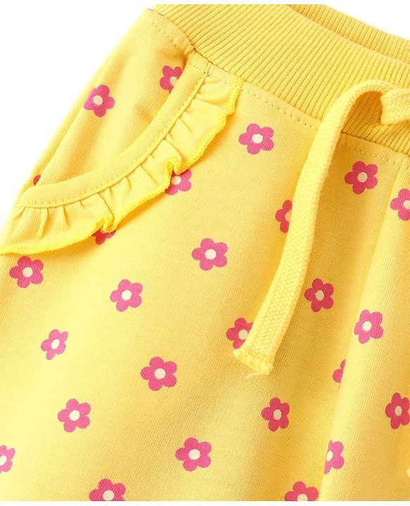 Babyhug Cotton Looper Full Length Lounge & Track Pants Floral Print -Yellow