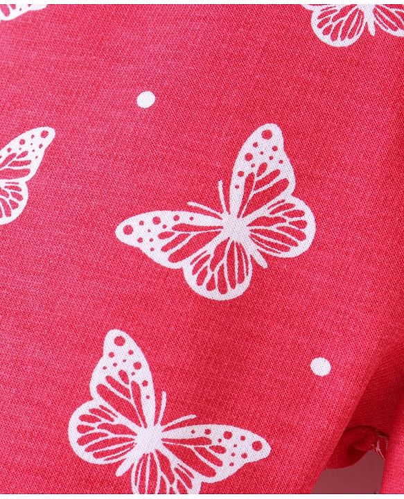 Babyhug Cotton Looper Full Length Lounge Pant With Butterfly Print - Pink