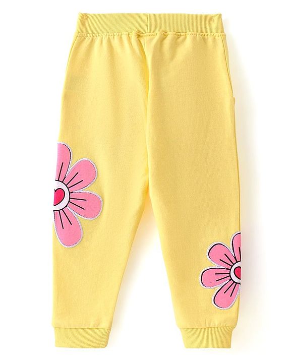 Babyhug Cotton Looper Full Length Lounge and Track Pants Floral Patch - Yellow
