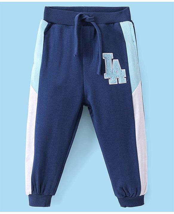 Babyhug Cotton Looper Full Length Lounge and Track Pant Text Print - Navy Blue