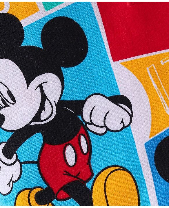 Babyhug Disney Cotton Knit Shorts  With Mickey Mouse Family Print- Multicolour
