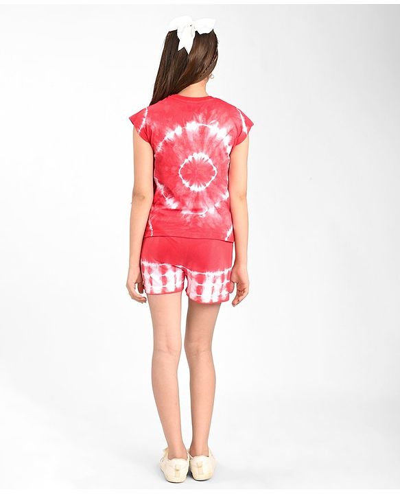 Pine Kids Cotton Sleeveless Top & Shorts Set Text & Floral Print - Orange & White
