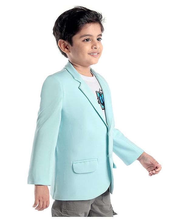 Babyhug Full Sleeves Party Wear Blazer with Graphic Printed T-Shirt - Mint Blue