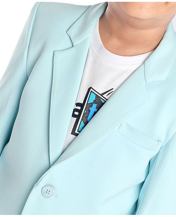 Babyhug Full Sleeves Party Wear Blazer with Graphic Printed T-Shirt - Mint Blue