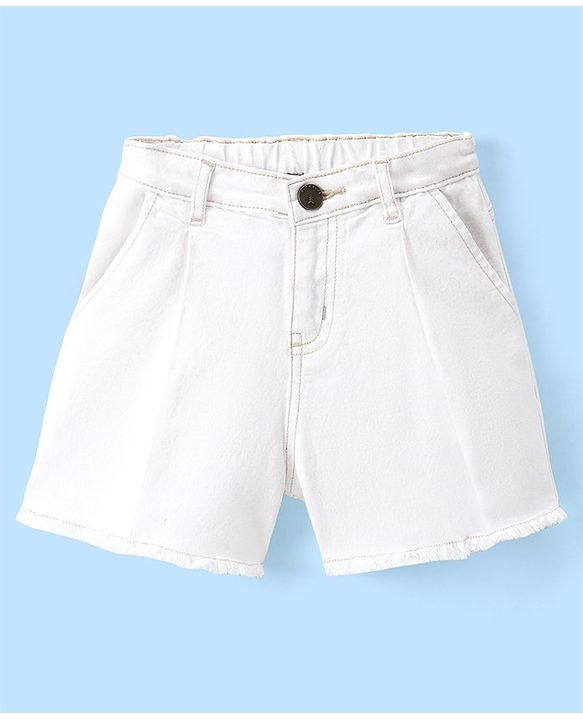 Pine Kids Cotton Blend Mid Thigh Length Solid Color Denim Shorts - White