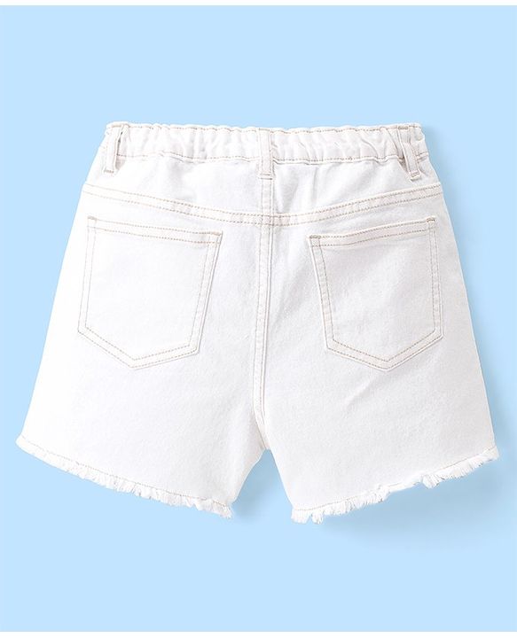 Pine Kids Cotton Blend Mid Thigh Length Solid Color Denim Shorts - White