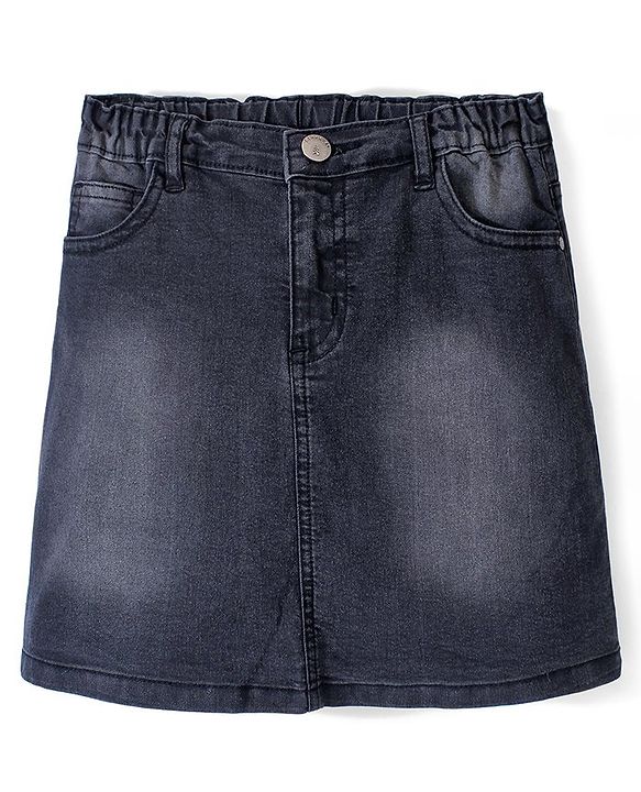 Pine Kids Denim Woven Washed Above Knee Length Skirt - Black