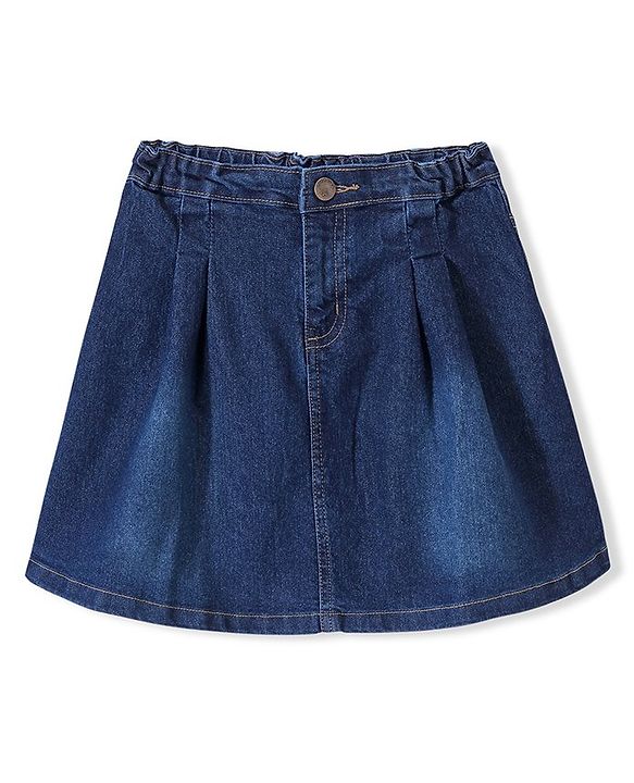 Pine Kids Denim Above Knee Length Washed Skirt - Navy Blue