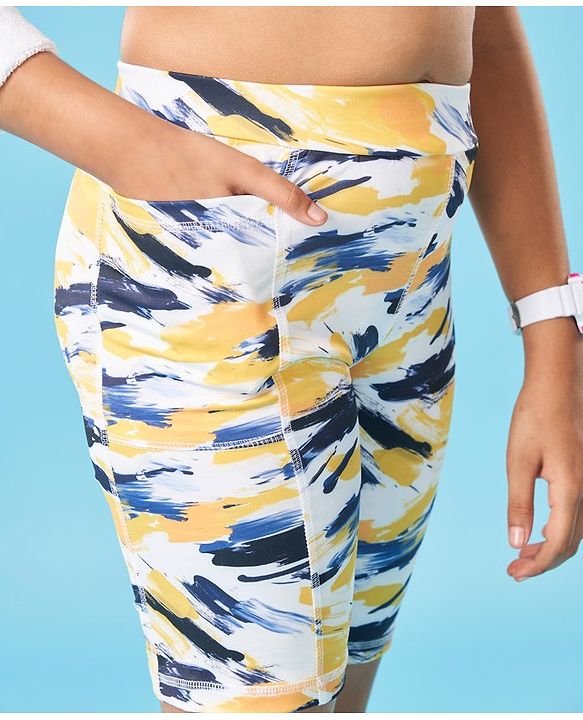 Pine Active Super Stretch Cycling Shorts Abstract Print-Yellow