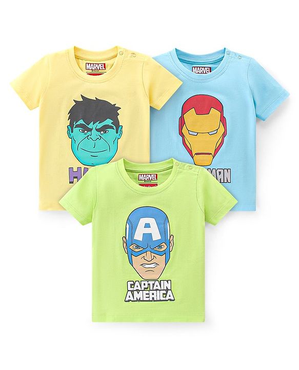 Babyhug Marvel 100% Cotton Knit Half Sleeves T-Shirt with Avengers Graphics - Multicolour