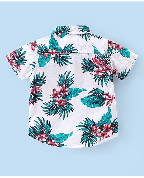 Babyhug Cotton Woven Half Sleeves Shirt & Shorts Set Floral Print - Green & White
