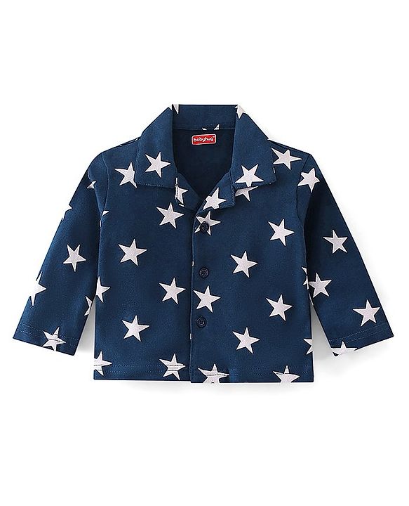 Babyhug Cotton Knit Full Sleeves Night Suit With Star Print - Navy Blue